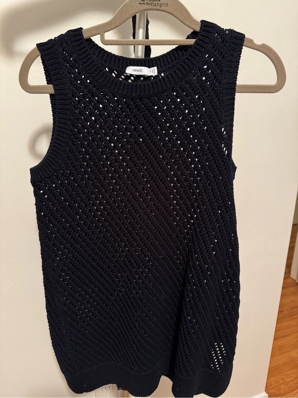 Vince Black Open-Knit Sleeveless Top